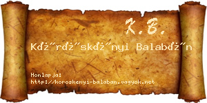 Köröskényi Balabán névjegykártya